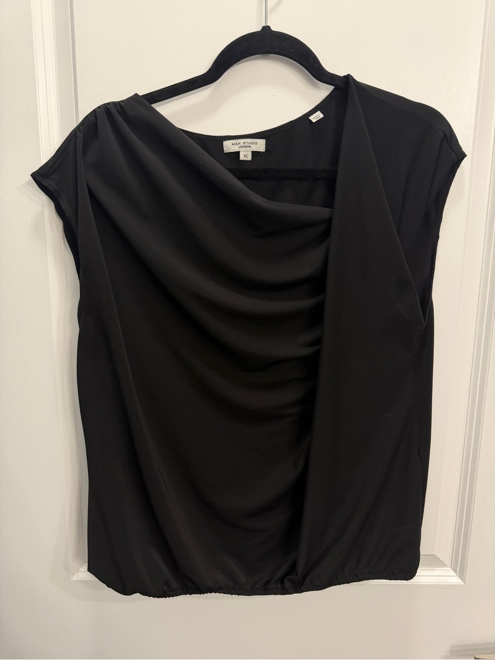 Max Studio Black Draped Cap-Sleeve Blouse